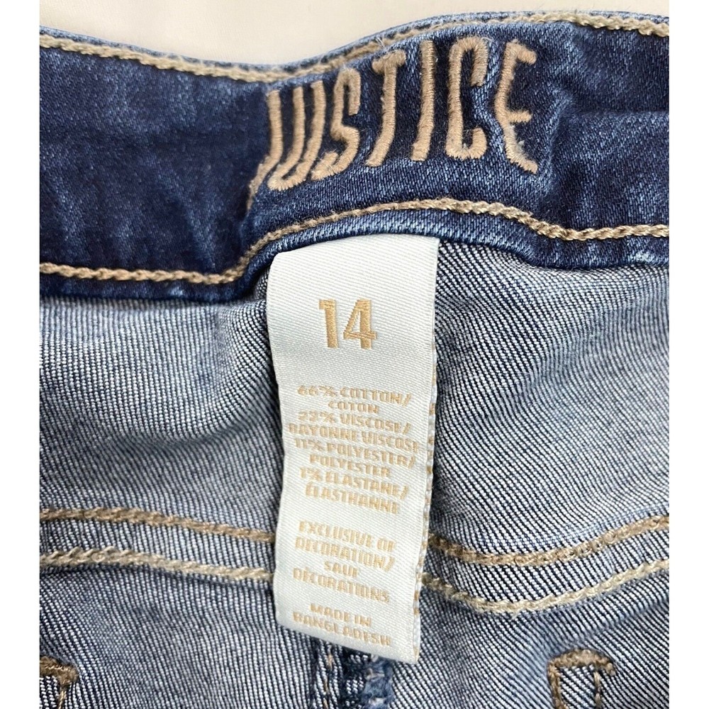 Justice Girl Size 14 Denim Jean Blue Shorts Cuffed Rolled Hem 3" - Picture 3 of 4